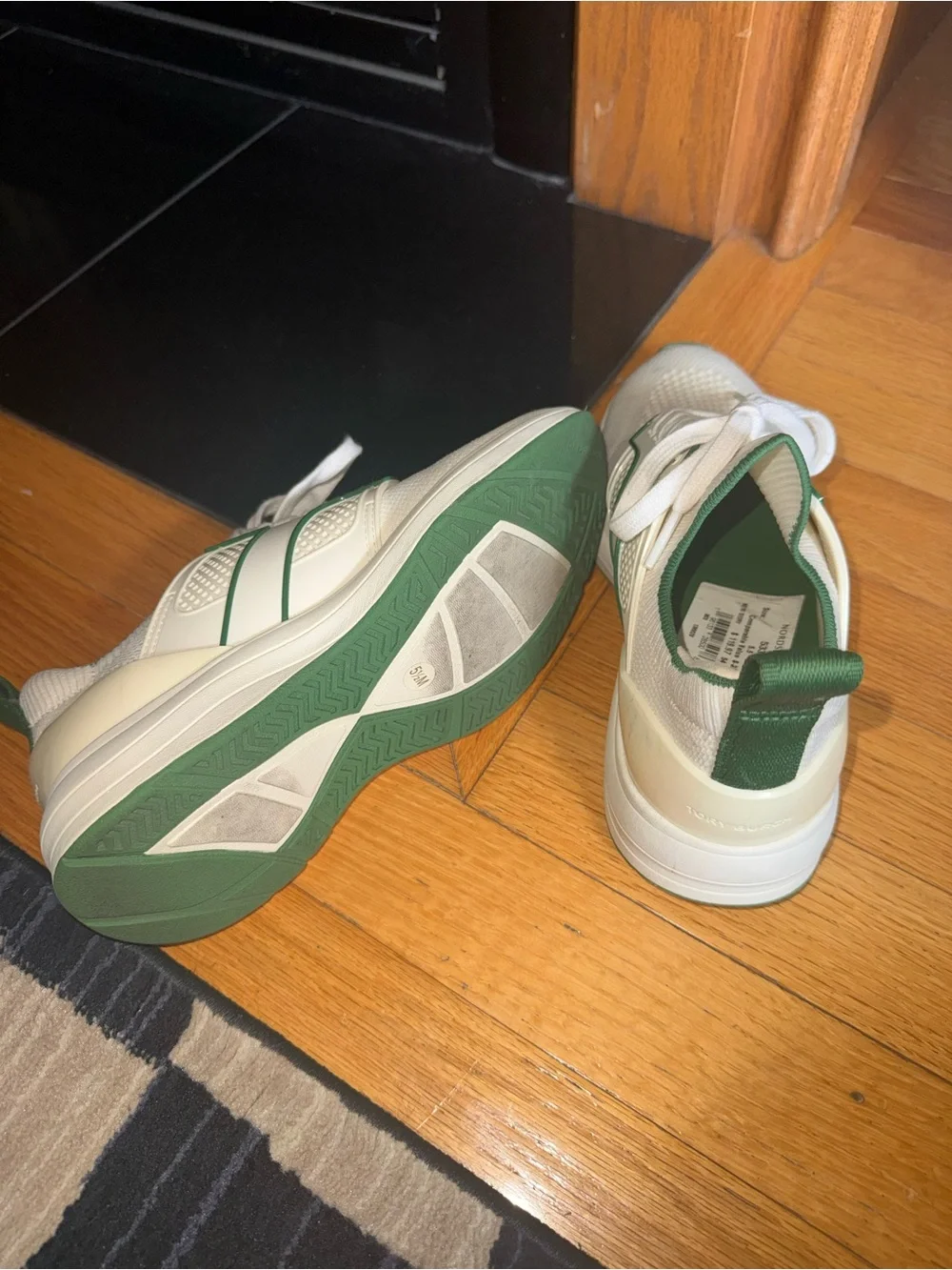 Tory Burch White Knit Sneakers with Green Trim